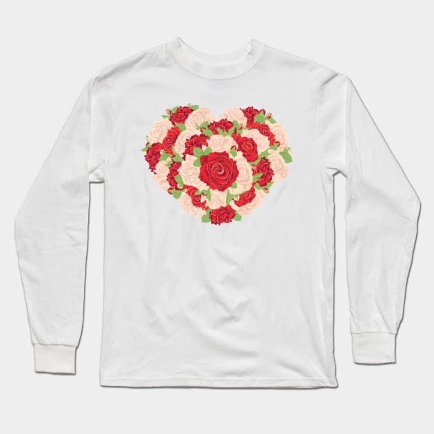Red white roses heart Long Sleeve T-Shirt by AnnArtshock